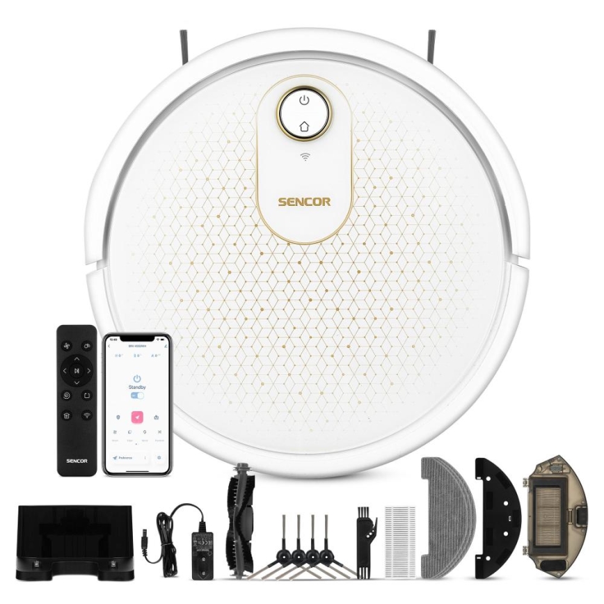 Sencor - Smart robotdammsugare med mopp 2i1 28W/2600 mAh Wi-Fi vit + fjärrkontroll