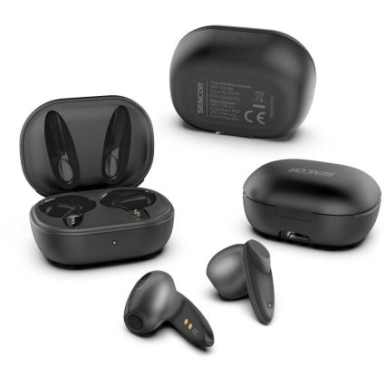 Sencor - Trådlös earphones 230 mAh + 2x 25 mAh IPX4 svart