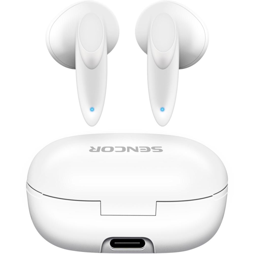 Sencor - Trådlös earphones 230 mAh + 2x 25 mAh IPX4 vit