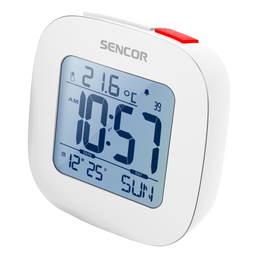 Sencor - Väckarklocka med LCD display och termometer 2xAAA vit
