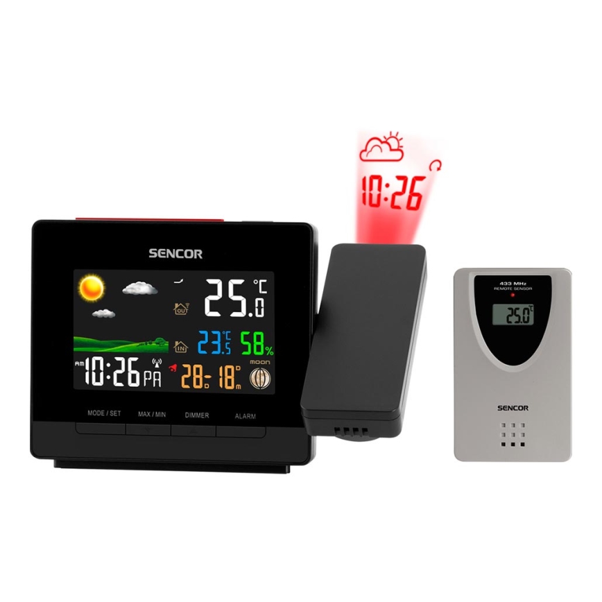 Sencor - Väderstation med färg LCD display, väckarklocka och projektor 2xAA + 2xAAA
