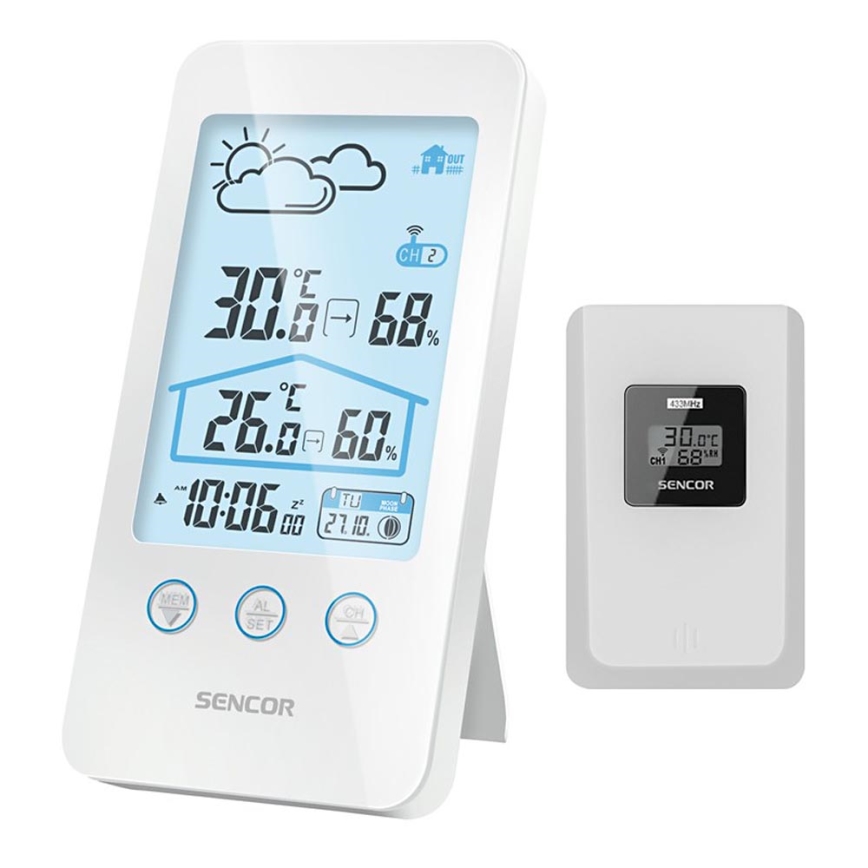 Sencor - Väderstation med LCD display 2xAAA + 2xAAA vit