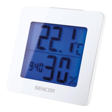 Sencor - Väderstation  med LCD display  Data kontakt  väckarklocka 1xAA vit