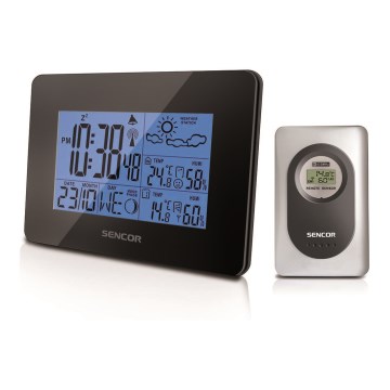 Sencor - Väderstation  med LCD display  Data kontakt  väckarklocka 3xAA svart