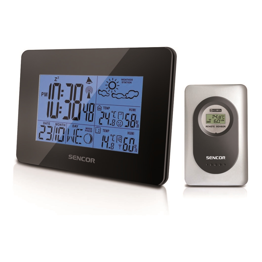 Sencor - Väderstation  med LCD display  Data kontakt  väckarklocka 3xAA svart
