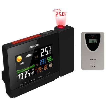 Sencor - Väderstation med färg LCD display, väckarklocka och projektor 2xAA + 2xAAA