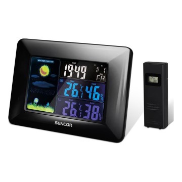 Sencor - Väderstation med LCD-skärm i färg och väckarklocka 3xAAA svart