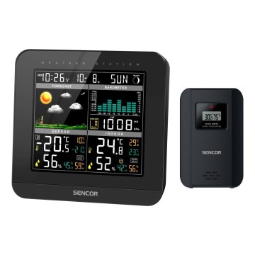 Sencor - Väderstation med LCD-skärm i färg och väckarklocka 3xAAA svart