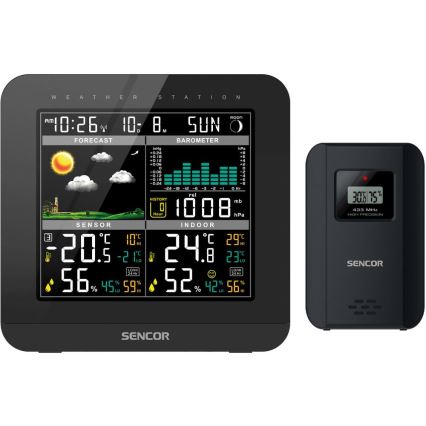 Sencor - Väderstation med LCD-skärm i färg och väckarklocka 3xAAA svart
