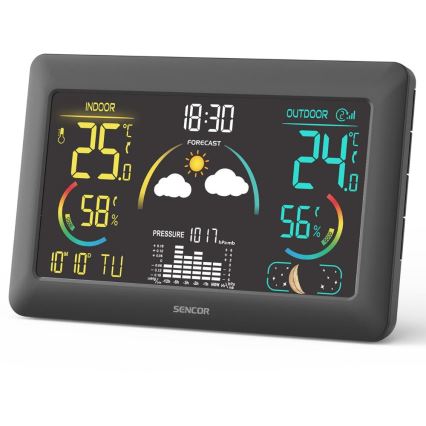 Sencor - Väderstation med LCD-skärm i färg och väckarklocka 5V 3xAA + 2xAA