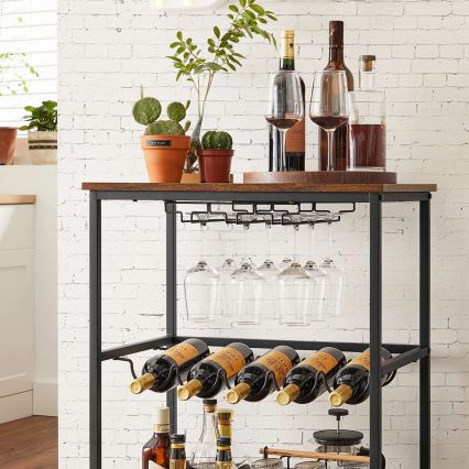 Serveringsbord för flaskor och glas MARGE brun/svart