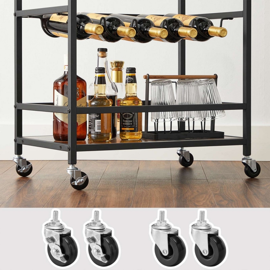 Serveringsbord för flaskor och glas MARGE brun/svart