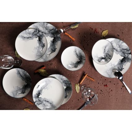 Servis 24 delar, vit/svart, i porslin