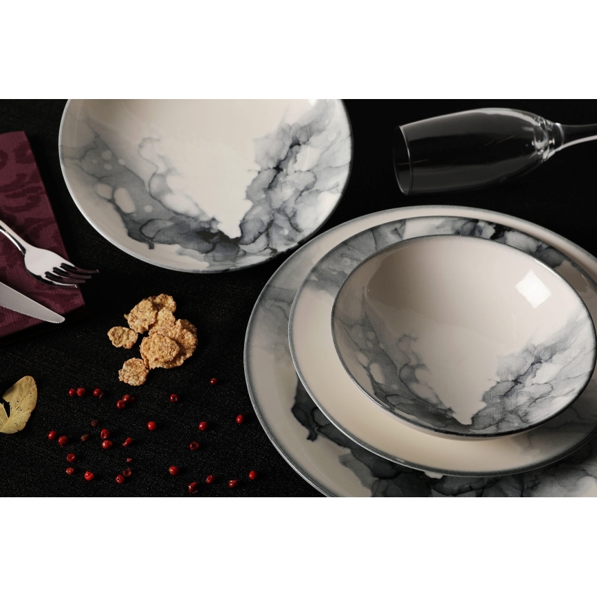 Servis 24 delar, vit/svart, i porslin