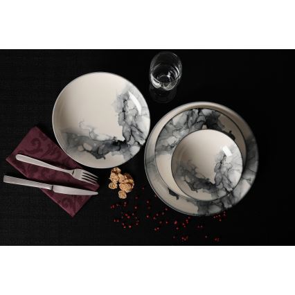 Servis 24 delar, vit/svart, i porslin