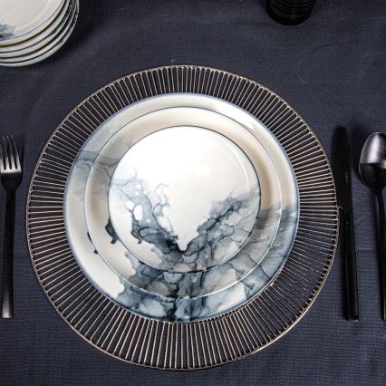 Servis 24 delar, vit/svart, i porslin