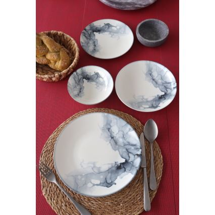 Servis 24 delar, vit/svart, i porslin