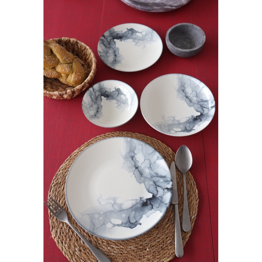 Servis 24 delar, vit/svart, i porslin