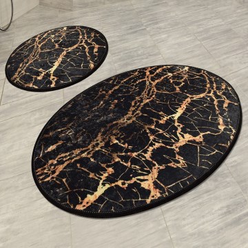 SET 2x Badrumsmatta GOLDES 60/100 cm svart/guld