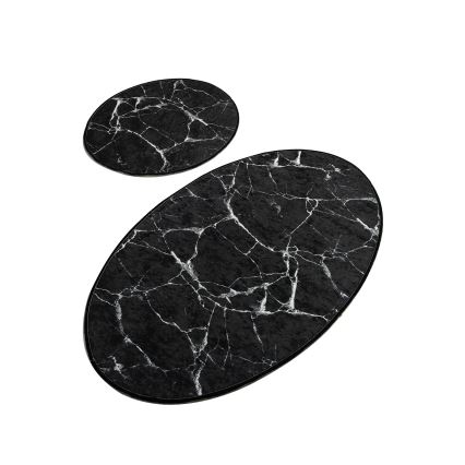 SET 2x Badrumsmatta MARBLE 50x60/60x100 cm svart