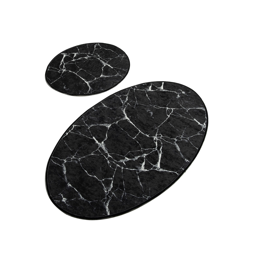 SET 2x Badrumsmatta MARBLE 50x60/60x100 cm svart