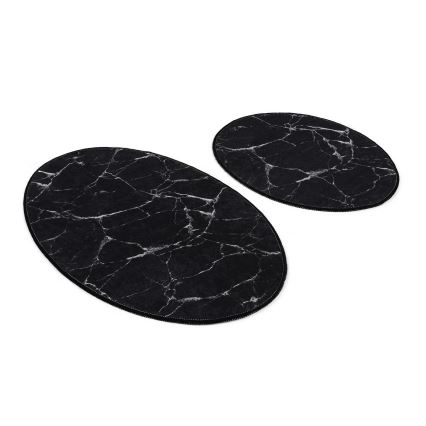 SET 2x Badrumsmatta MARBLE 50x60/60x100 cm svart