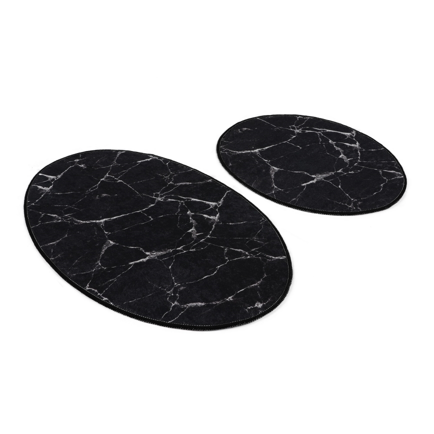 SET 2x Badrumsmatta MARBLE 50x60/60x100 cm svart