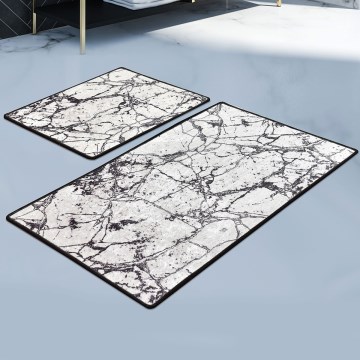 SET 2x Badrumsmatta MARBLE 60/100 cm vit/svart