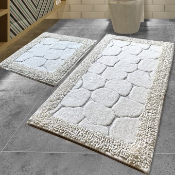 SET 2x Badrumsmatta STONE 60/100 cm vit