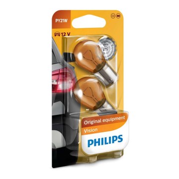 SET 2x BilGlödlampa Philips VISION 12496NAB2 PY21W BAU15s/21W/12V