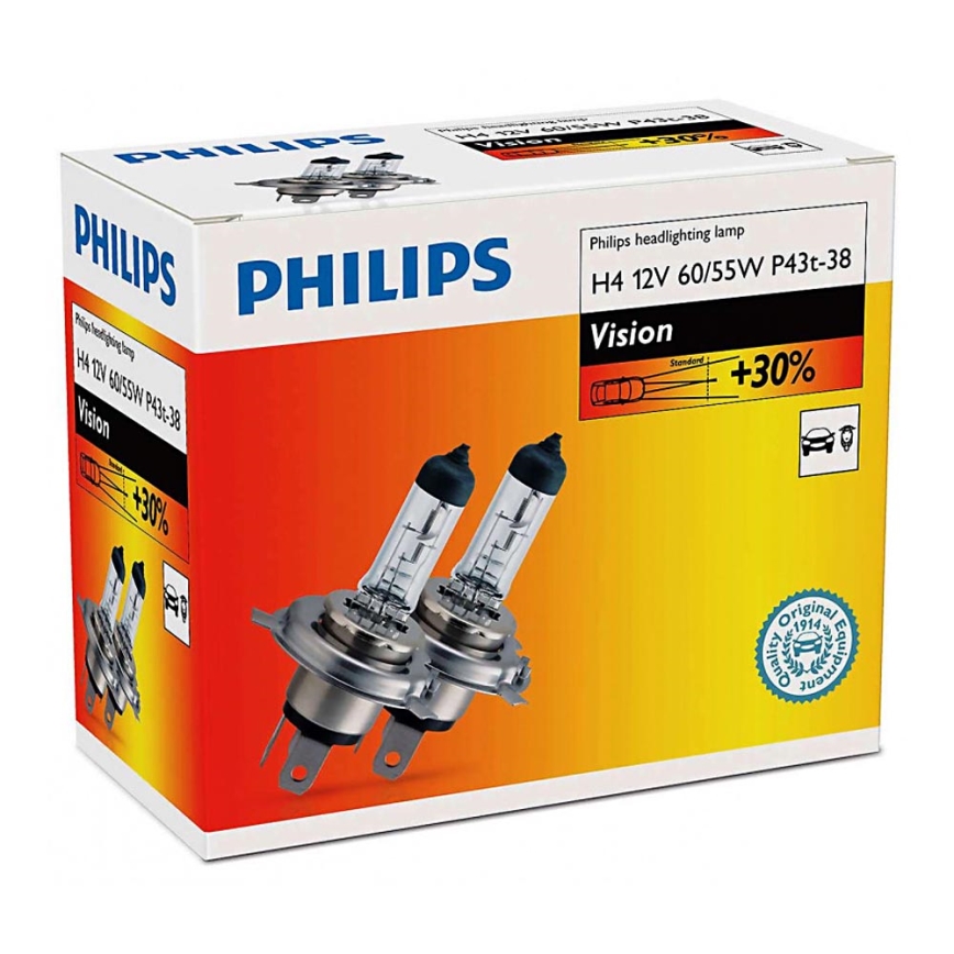 SET 2x Billampor Philips VISION 12342PRC2 H4 P43t-38/60W/55W/12V