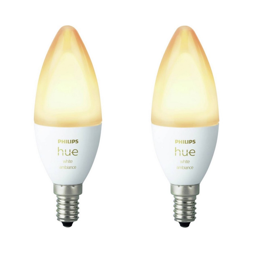 SET 2x Dimbar LED-lampa Philips Hue Vit B39 E14/4W/230V 2200K-6500K