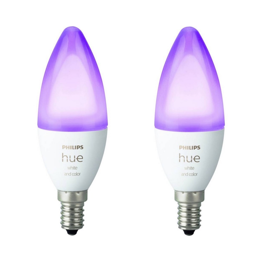 SET 2x Dimbar LED-lampa Philips Hue Vit och Färgad E14/5,3W/230V
