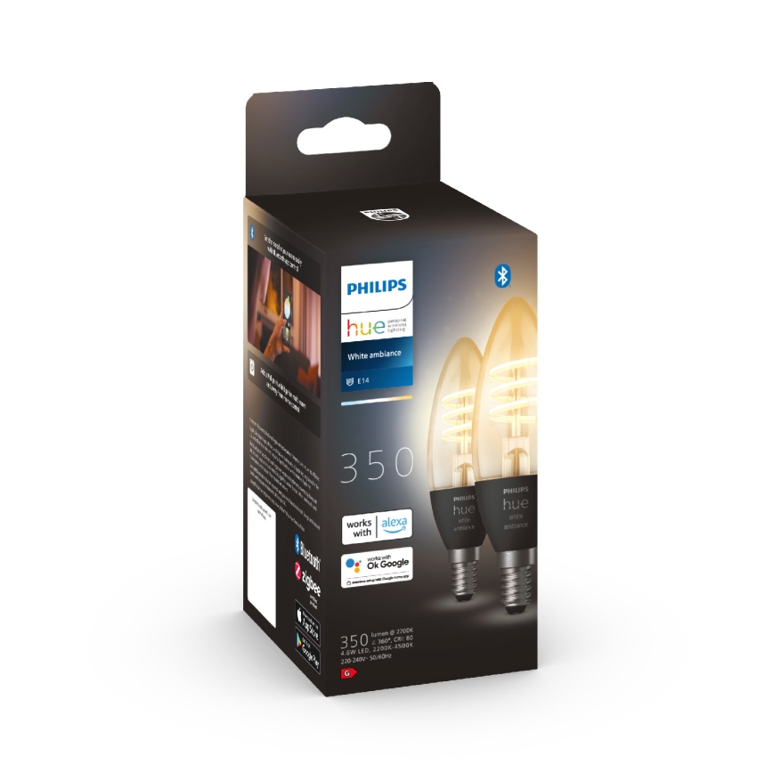 SET 2x LED Dimbar glödlampa Philips Hue WHITE AMBIANCE E14/4,6W/230V