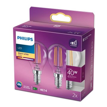 SET 2x LED Glödlampa VINTAGE Philips E14/4,3W/230V 2700K