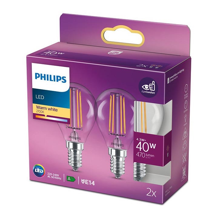 SET 2x LED Glödlampa VINTAGE Philips E14/4,3W/230V 2700K
