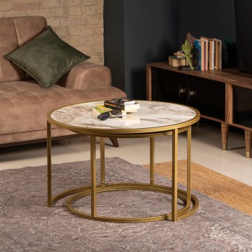 SET 2x Soffbord TAMBUR guld/beige