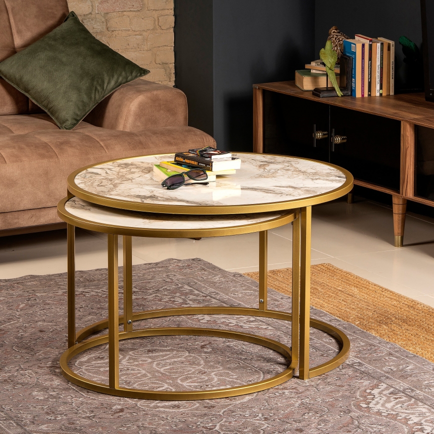 SET 2x Soffbord TAMBUR guld/beige
