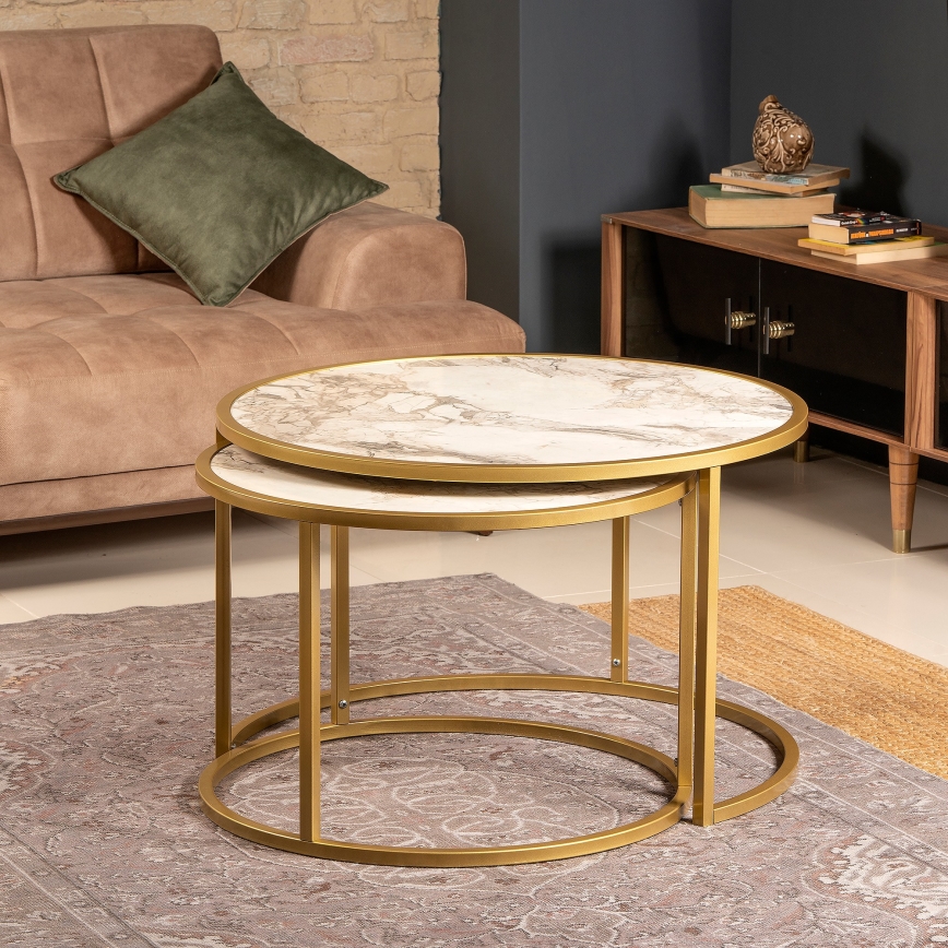 SET 2x Soffbord TAMBUR guld/beige