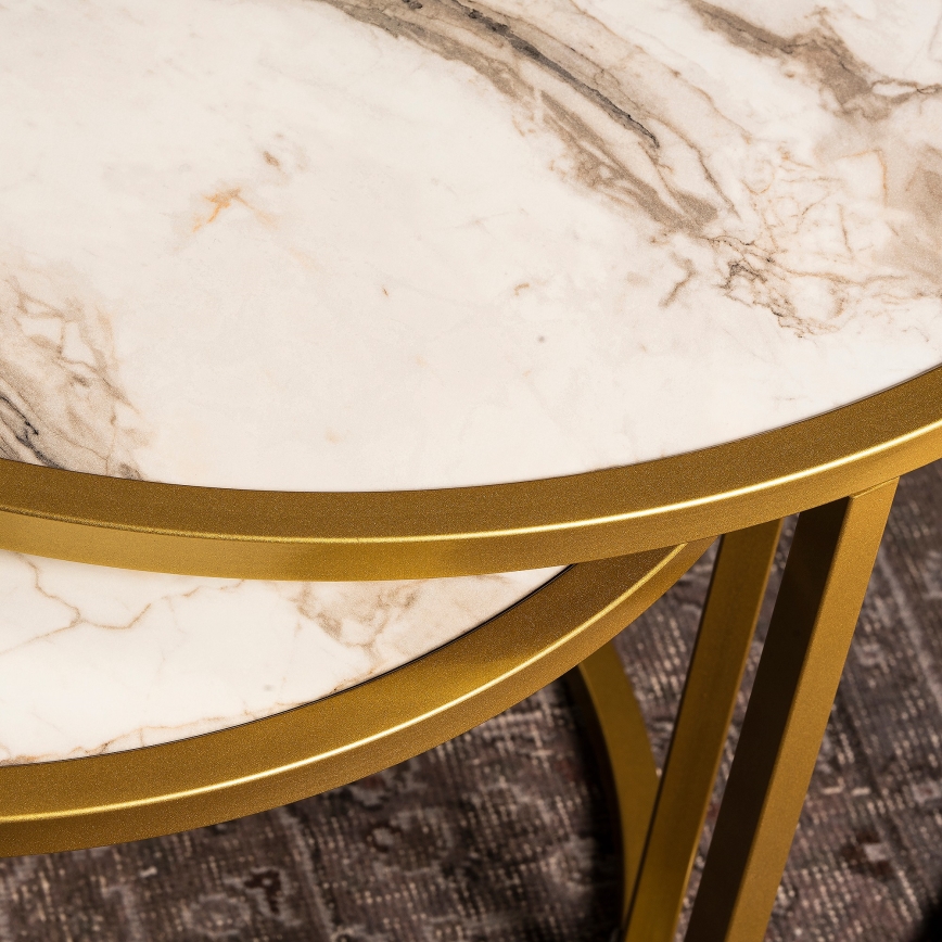 SET 2x Soffbord TAMBUR guld/beige
