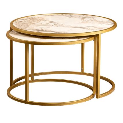 SET 2x Soffbord TAMBUR guld/beige