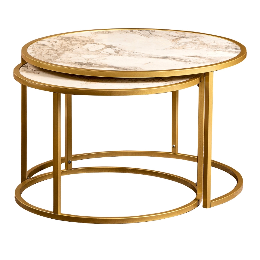 SET 2x Soffbord TAMBUR guld/beige