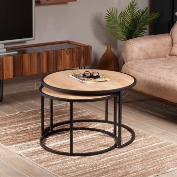 SET 2x Soffbord TAMBUR svart/beige