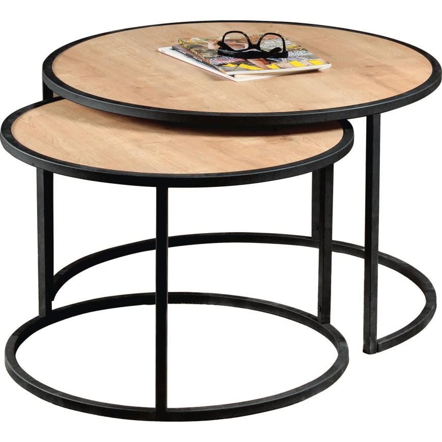 SET 2x Soffbord TAMBUR svart/beige