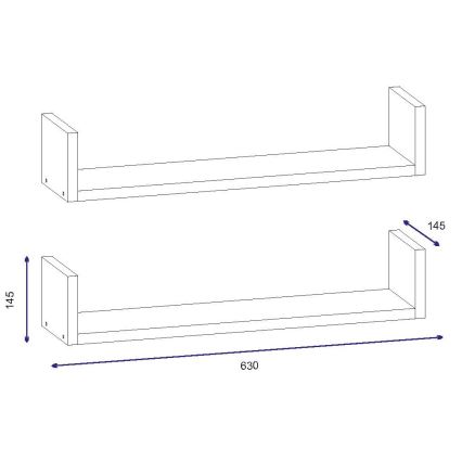SET 2x vägghylla IRIS 14,5x63 cm vit