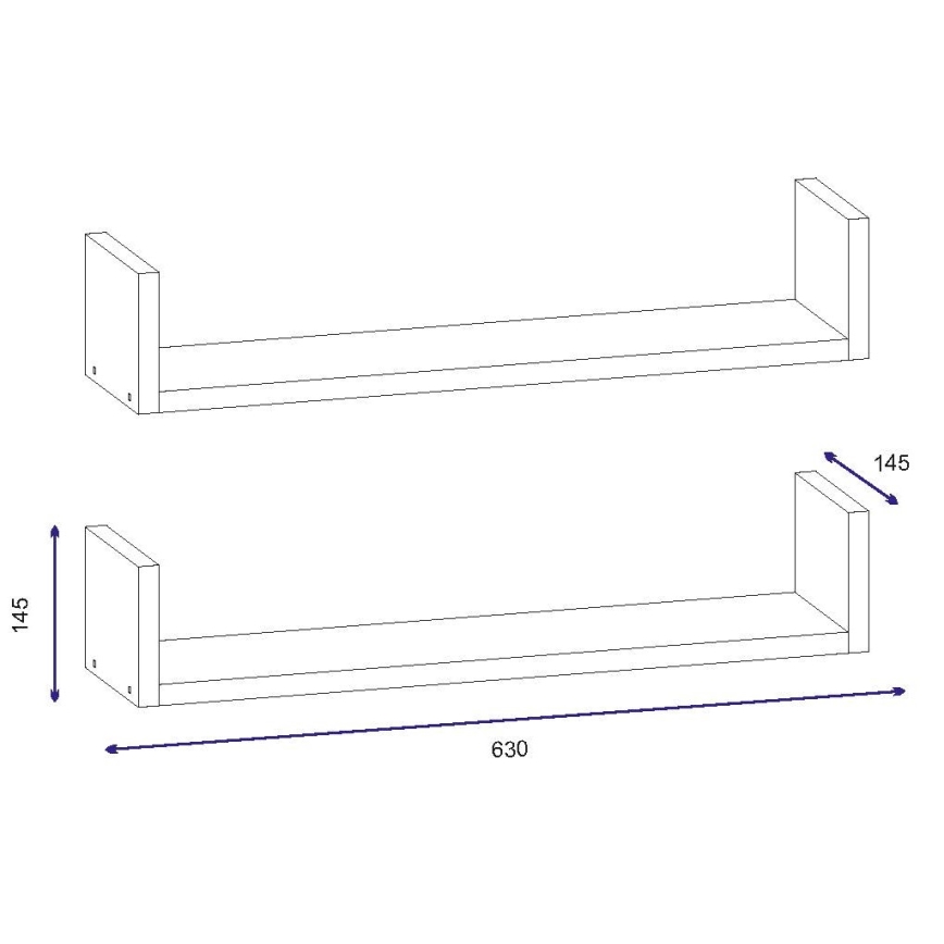 SET 2x vägghylla IRIS 14,5x63 cm vit