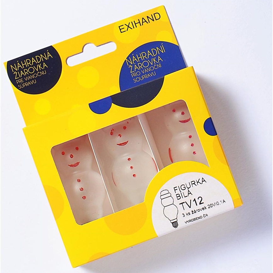 SET 3 x Reservlampor FIGURINE E10/20V/0,1A vit tillverkad i Europa