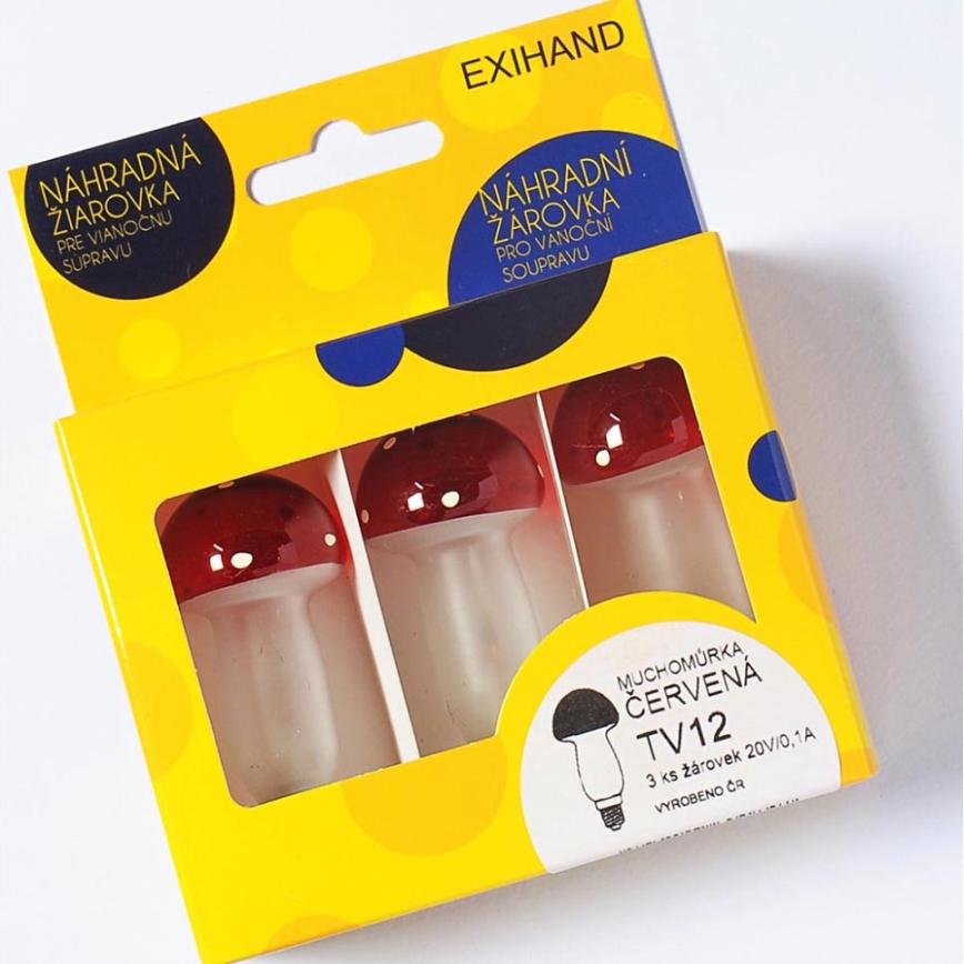 SET 3 x Reservlampor MUSHROOM E10/20V/0,1A röd tillverkad i Europa