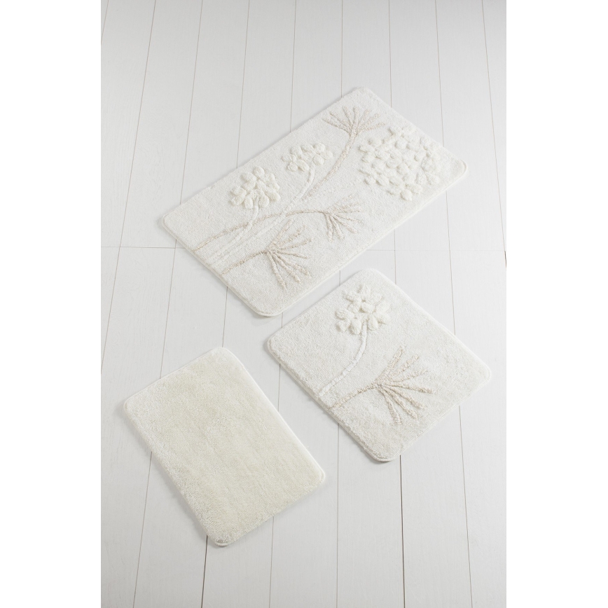 SET OM 3x Badrumsmatta ORKIDE 60/60/100 cm beige