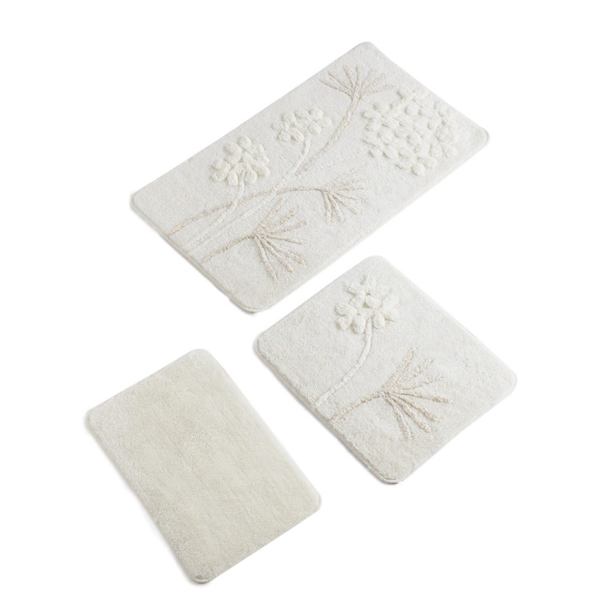 SET OM 3x Badrumsmatta ORKIDE 60/60/100 cm beige